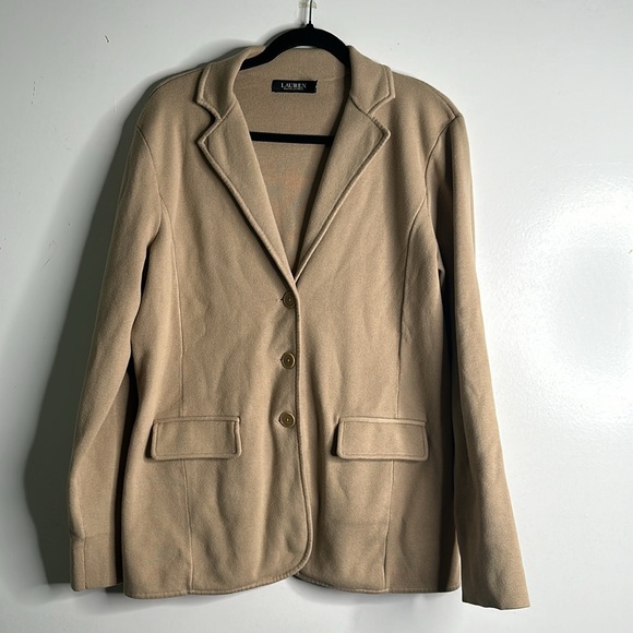 Ralph Lauren notch lapel black label beige knit blazer size xL office classic - Picture 5 of 12